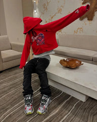 Hearujoy Women oversized sweatshirt Hip Hop High street trend anime print zipper hoodie American fashion retro style red coat jacket