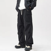 Hearujoy Autumn New Fashion Pleated Paratrooper Overalls Pants Men Outdoor Sports Big Pocket Mountain Wide Leg Casual Mens Pants