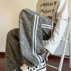 HEARUJOY - Corduroy Men's Spring and Summer American High Street Trendy Brand Straight Sports Striped Trousers