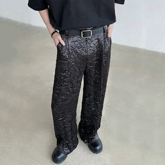 Hearujoy Summer Men's Pants Casual Wrinkle Glossy Male Trousers Straight Wide Leg Loose Bottoms Fashion Style 9C6404
