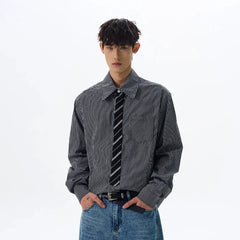 HEARUJOY - Light Blue Plaid Shirt Mens Japanese Style Vintage Suit Inner Wear Long Sleeve Shirt High End Sense Spring Outfit Outerwear