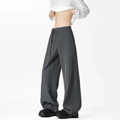 HEARUJOY - Grey Belt Suit Pants Men Fashion Society Mens Black Dress Pants Korean Loose Wide Leg Pants Mens Office Formal Trousers M-3XL