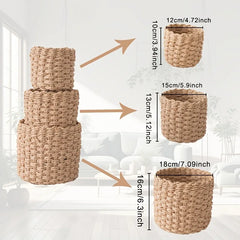 YICKYUE - 3pcs Set Cylindrical Paper Rope Woven Storage Baskets for Various Storage and Organization Scenarios Desk Cosmetic Organization