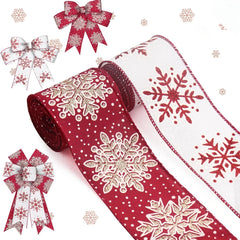 YICKYUE - Christmas Snowflake Bow Ribbon, Xmas Wired Edge Ribbon Holiday Red White Burlap Ribbon For Gift Wrapping Christmas Decorations