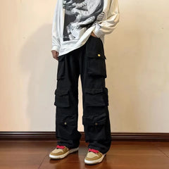 Hearujoy Y2k Hip-hop Cargo Pants Multi-pockets Tooling Pant Harajuku Men's Vintage Loose Wide Leg Pants Streetwear Casual Trousers