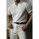 HEARUJOY - Summer Men Solid Zipper Knitted Polo Shirt Streetwear Fashion Male Clothes Lapel Slim Basic Business Casual Short Sleeve Tops