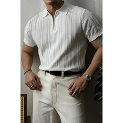 HEARUJOY - Summer Men Solid Zipper Knitted Polo Shirt Streetwear Fashion Male Clothes Lapel Slim Basic Business Casual Short Sleeve Tops