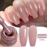 YICKYUE - 15ml Pink Gold Sparkling Glitter Series Gel Nail Polish Nail Art Varnish Semi Permanent Soak Off UV Gel For Nail