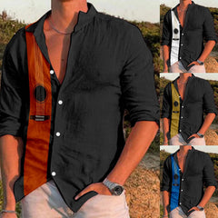 YICKYUE - Trendy Regular Cuff Men'S Button Down Shirt Male Casual Music Print Plus Size Shirt Long Sleeve Turn Down Shirt рубашка