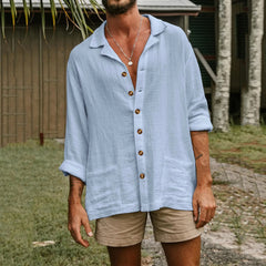HEARUJOY - Loose Regular Cuff Formal Dress Men'S Shirt Mens Cotton Button Long Sleeve Summer Beach Casual Chablis Shirt Chemises Hommes