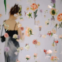 YICKYUE - 100pcs Boho Fabric Artificial Flowers with 50m Fishing Line Set Hanging Ornaments Featherless Floating Petals Wedding Home Decor