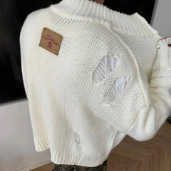 Hearujoy Mens Autumn Winter Y2k Lazy Style Hollow Ribbed Cardigan Sweater Essential Genderless Trendy Solid Color Zipper Couple Sweater
