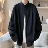 HEARUJOY - Long Sleeved Shirt Men Society Mens Formal Dress Shirt Korean Loose Casual Shirts Mens Stand Up Collar Shirts Large Size 5XL