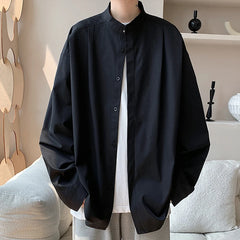 HEARUJOY - Long Sleeved Shirt Men Society Mens Formal Dress Shirt Korean Loose Casual Shirts Mens Stand Up Collar Shirts Large Size 5XL