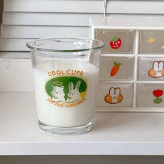 YICKYUE - Transparent Glass Cup Juice Cups Cute Tea Milk 300ml Coffee Mug Drinkware Dining for Breakfast Cup Cold Extract Drinkware Cups