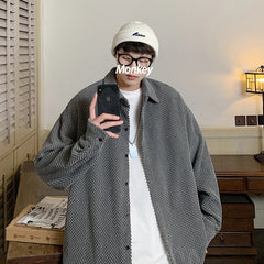 Hearujoy Autumn New Couple's Shirt Japanese Men's Loose Long-sleeved Pure Cotton Corduroy Retro Shirt Daily Casual Jacket Black Khaki