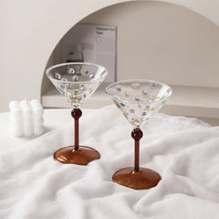 YICKYUE - Retro Colorful Polka Dots Glass Cup Transparent Cocktail Glasses High Footed Cocktail Champagne Glasses Home Bar Party Drinkware
