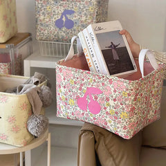 YICKYUE - Fabric Storage Basket Folding Washable Portable Storage Basket Printed Portable Dormitory Office Snacks Beauty Clothes Storage B