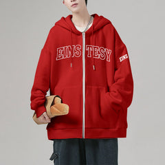 HEARUJOY - Men'S Elegant Outdoor Travel Fall Hooded Sweatshirt Men'S And Women'S Couple Hooded Letter Printed Zipper Loose худи оверсайз