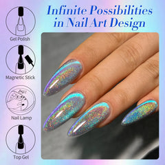 YICKYUE - 15ml Lasers Glitter Cat Magnetic Gel Nail Polish Rainbow Glass Bead Shining Glitter Soak Off UV LED Varnish