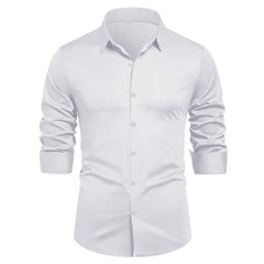 HEARUJOY - Men's Elastic Spring and Autumn New Long Sleeve Shirt Anti-wrinkle Free Ironing Business Comfort Breathable Slim Men Dress Shirt