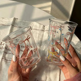 YICKYUE - Bow Glass Cup Cute Water Cup Cartoon Bow Glass Cup Striped Cute Doodle Coffee Mug Household Fruit Tea Lemonade Girls Gift
