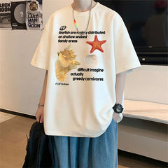 YICKYUE - Men's T shirts Cotton White 4XL Mens Summer Wear Oversized T-Shirt Letter Print Funny Casual Tee Shirts Male Clothes Big Size