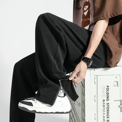 HEARUJOY - Summer New Light&Thin Men's Casual Suit Pants Straight Loose Sweatpants Soft Split Comfortable Zipper Design Baggy Trousers