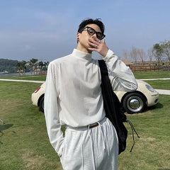 HEARUJOY - Half High Collar Male Pullover Tops Streetwear Tee Designer Quality Xl Sweatshirt Aesthetic Emo Normal Xxl Men's T-shirts White