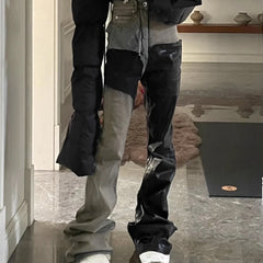 Hearujoy Ribbons Patchwork Gradient Stacked Wax Pants Unisex Straight Streetwear Baggy Y2K Flare Jeans Oversized Loose Cargos