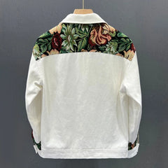 Hearujoy Y2K Retro Korean Cargo Style Lapel Men Floral Embroidered Patchwork Tops Design Jacket Mens Workwear Spring Autumn Slim Jacket