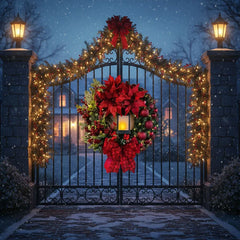 YICKYUE - 30cm Christmas Wreath With Lantern, Front Door Garland With Large Bow Seasonal Ornament Christmas Decoration For Front Door Wall