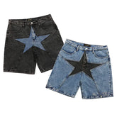 Hearujoy High-end star pattern jeans Y2K wide-leg trend casual denim shorts retro American style Harajuku fashion casual loose jeans