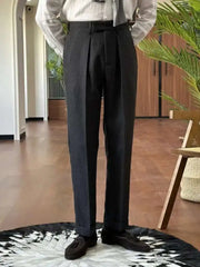HEARUJOY - High Waisted Straight Leg Versatile Business Casual Suit Pants Pantalones Hombre Men Social Trousers Double Pleated Trousers Men