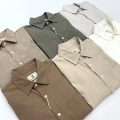 HEARUJOY - Summer Men's Cotton Linen Shirts With Chest Pocket Sold Color Harajuku Blend Simple Long Sleeved Loose Oversized Casual Shirt