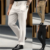 HEARUJOY - Vintage Men Casual Suit Pants Multiple Buttons Loose Straight Trousers Spring Autumn Fashion Solid Color Outdoor Pant Oversized