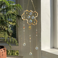 YICKYUE - Honeycomb Bee Crystal Sun Catcher Wall Hanging Natural Chip Stones Prism Rainbow Maker Lotus Pendant Window Home Decor Ornaments