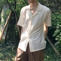 HEARUJOY - Mens Shirts Hollow Casual Shirts Streetwear Fashion Daily Retro Versatile Youth Campus Short-Sleeve Tops Men'S Clothing 2025 New