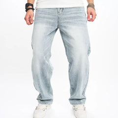HEARUJOY - Spring Autumn New Men's Jeans Korean Casual Pants High Street Straight Student Loose Wide Black Grey Blue Baggy Denim Pant