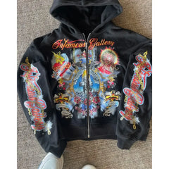 Hearujoy Dark letter devil print hoodie American retro goth fashion loose rock Harajuku versatile couple trend sports y2k top hot sale