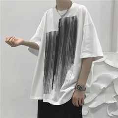 HEARUJOY - Man Tee Shirts Print Cotton Oversized White T Shirt for Men Aesthetic Clothing Luxury High Quality Short Quarter Sleeve Y2k Top