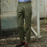 HEARUJOY - Vintage Green Gurkha Pants For Men Adjustable Waist Buckle Cotton Naples Trousers Fashion Casual Loose Ankle-Length Cargo Pants