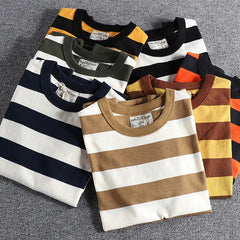 HEARUJOY - Summer Casual Stripe Short Sleeve T Shirt Streetwear American Styles Heavyweight Men's Cotton Loose Half Sleeve Tops Tee