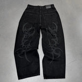 Hearujoy Harajuku Y2k Jeans Goth Hip Hop Pattern Oversized Pocket Ripped Black Baggy Jeans Casual New Mens Womens Denim Pants Streetwear