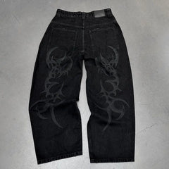 Hearujoy Harajuku Y2k Jeans Goth Hip Hop Pattern Oversized Pocket Ripped Black Baggy Jeans Casual New Mens Womens Denim Pants Streetwear