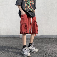 HEARUJOY - Summer Work Shorts Men's High Street Fashionable Casual Straight Pants Japanese Loose Multi-pocket Sports Pockets Pants