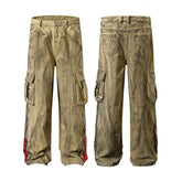 Hearujoy Ankle Flame Embroidery Straight Loose Cargo Pants for Men High Street Pockets Casual Denim Trousers Oversized Unisex Jeans