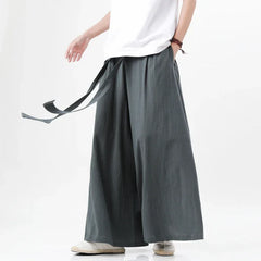 HEARUJOY - Spring Men Chinese Style Cotton Linen Harajuku Pants Men Kung Fu Kimono Trousers Male Street Wushu Wide Leg Pants Bottom