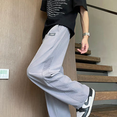 HEARUJOY - Summer Thin Ice Silk Mesh Quick Dry Elastic Pants Men Breathable Side Hollow Out Trousers Loose Sweatpants Men's Casual Pants