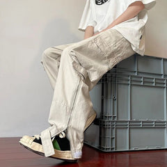 Hearujoy Pocket Wide Leg Cargo Pants Men's Women's Streetwear Tunic Straight Pants Women's High Waist Loose Hip Hop Cargo Pants